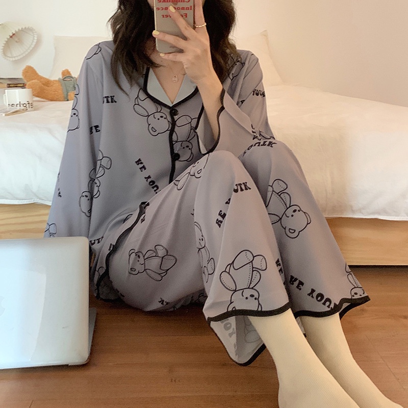 Bộ Đồ Ngủ Mỏng Tay Dài In Hình Gấu Violent Nhật Bản Thời Trang Xuân Thu 2022 La106