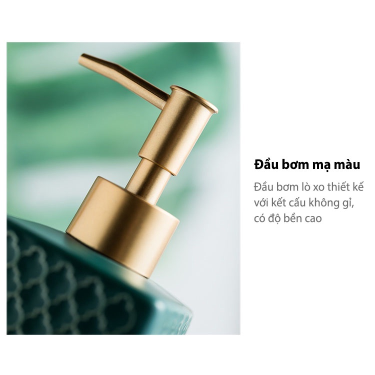 Bình Sứ Đựng Sữa Tắm Dầu Gội, Chai Nước Rửa Tay Vân Đá Cao Cấp Dáng Vuông Sang Trọng