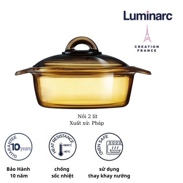 Bộ 2 nồi thuỷ tinh Luminarc Blooming Amberline 1 lít &amp; 2 Lít - LUBL1020