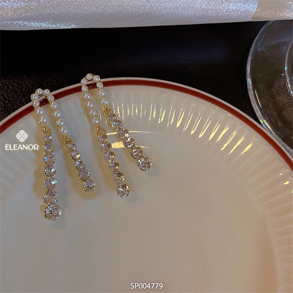 Bông tai nữ chuôi bạc 925 Eleanor Accessories đáng dài đính đá ngọc trai nhân tạo phụ kiện trang sức 4779