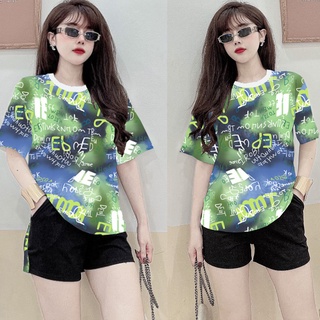 Đồ bộ thun đùi họa tiết in 3D xanh lá