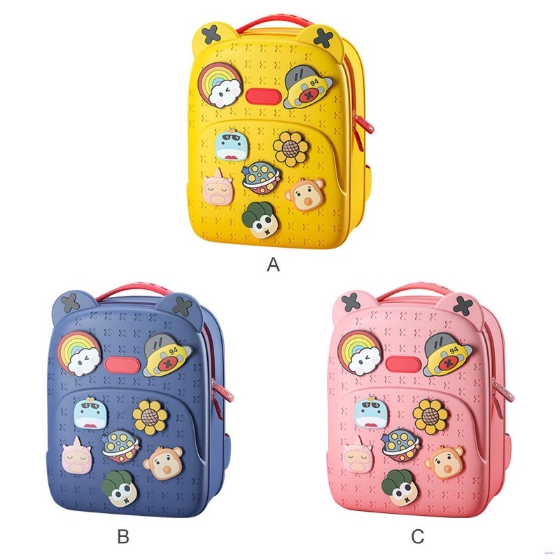 [HÀNG CÓ SẴN] Balo cho bé gắn sticker, balo hoạt hình cao cấp siêu bền đẹp 34x25x20 cm full hộp