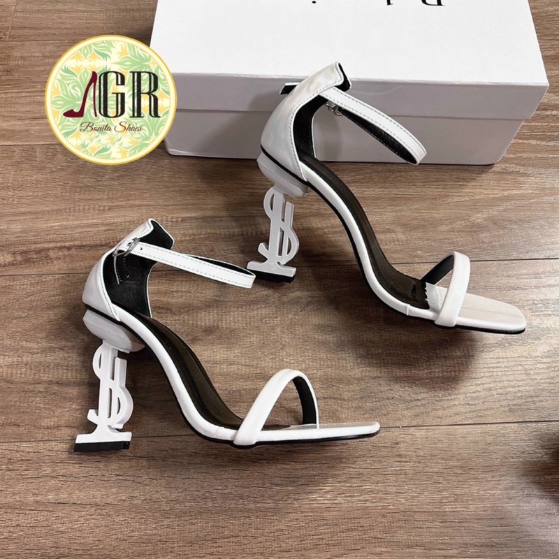 Sandal quai mảnh da bóng gót chữ L siêu đẹp cao 8p