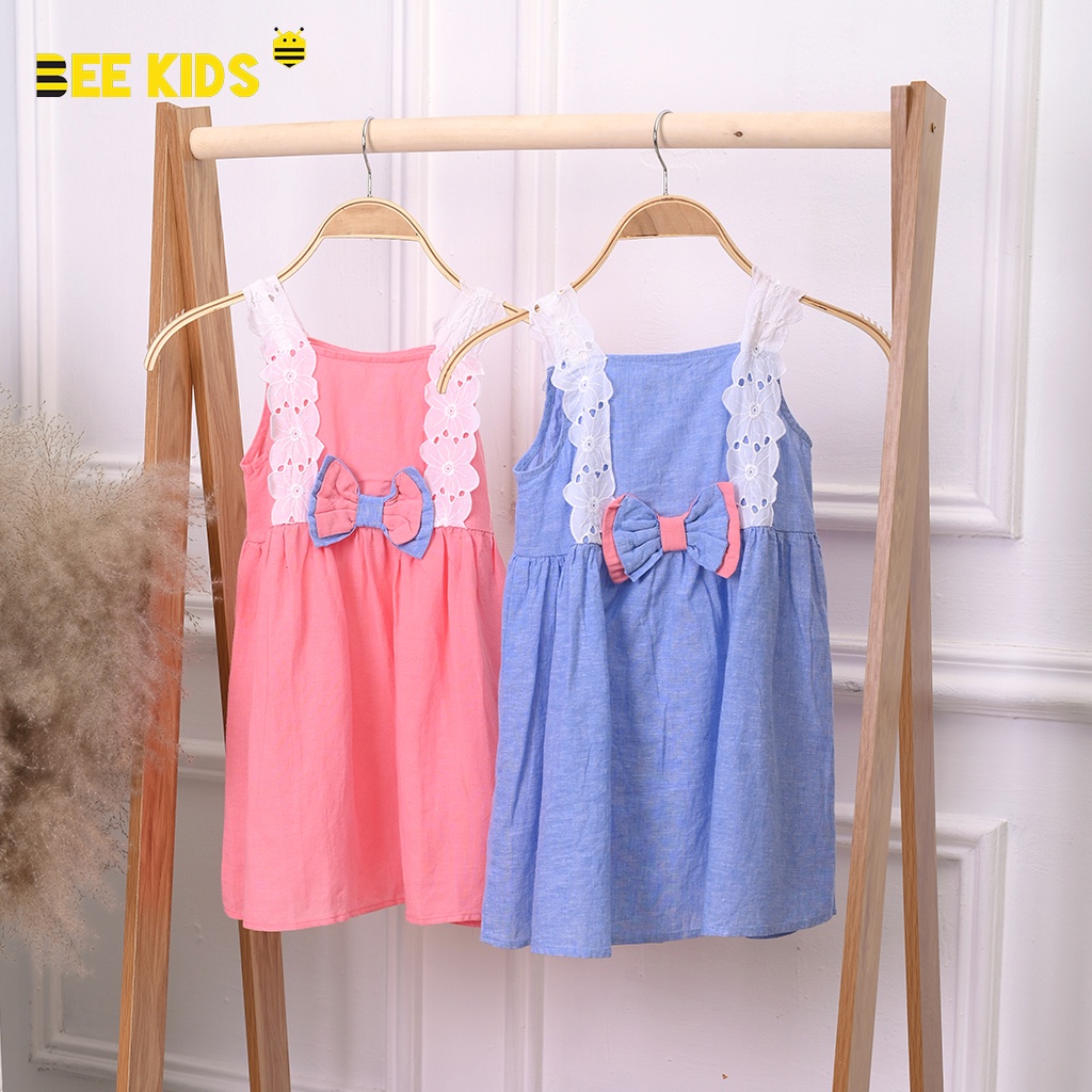 Váy Bé Gái Hai Dây Dáng Xoè Mùa Hè Bee Kids, Đầm Bé Gái Phối Nơ Chất Thô Cotton Mềm Mịn (2-6 Tuổi) - 1DC01673ST