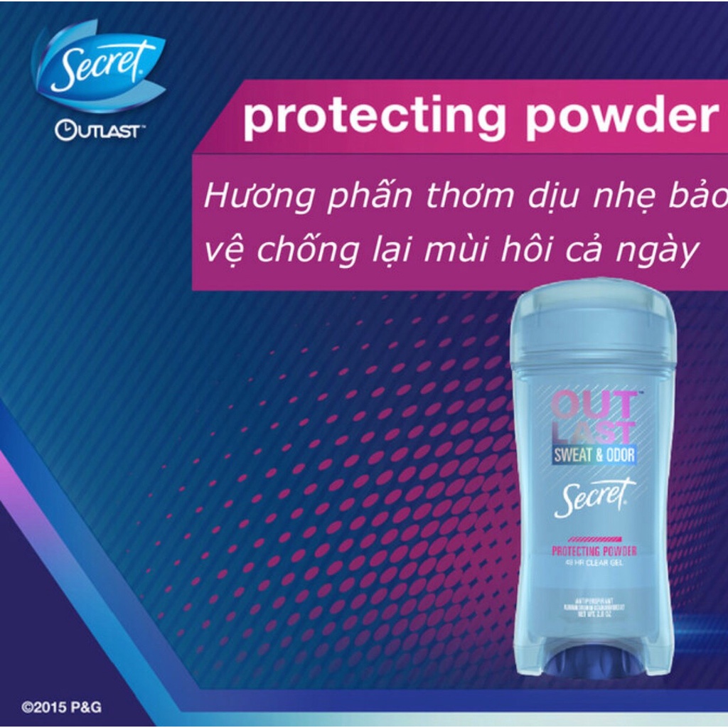 Gel Khử Mùi Secret Giảm Tiết Mồ Hôi Protecting Powder 73g Outlast Clear Gel Deodorant #Protecting Powder