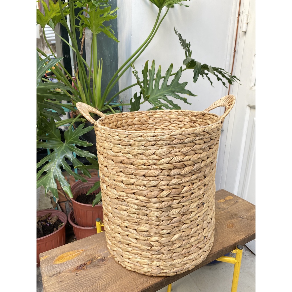 Giỏ lục bình tròn, sọt tròn đựng đồ đa năng, giỏ tròn có quai, sọt đựng quần áo, giỏ đựng đồ dơ, mây