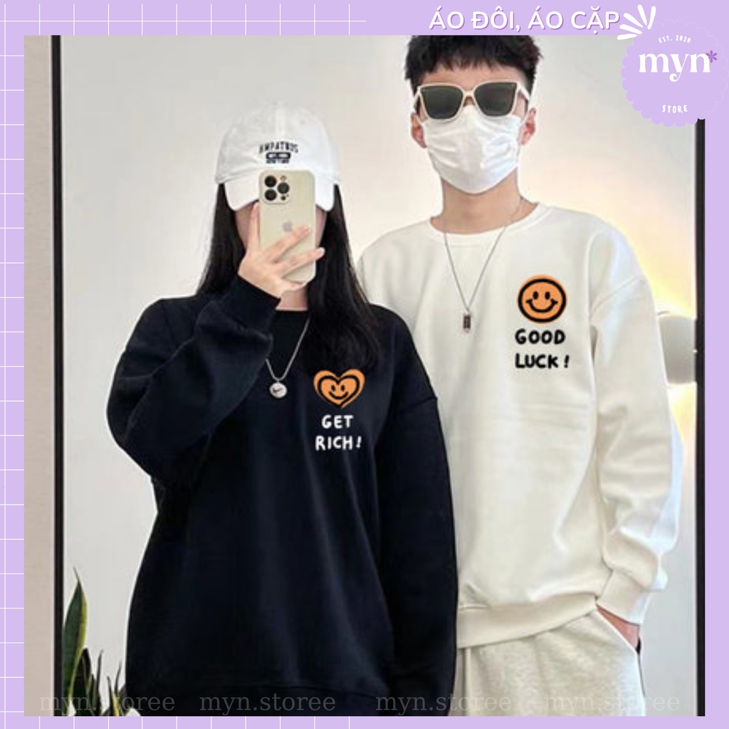 Áo Sweater Nỉ Cặp Đôi, Bạn Thân Hình Mặt Cười, Áo Sweater Nỉ Dày Dặn Nam Nữ Form Rộng Đủ Size