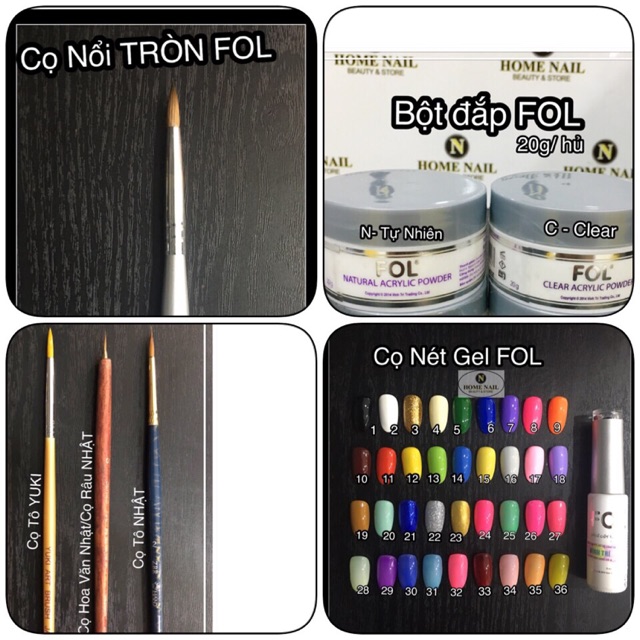 Combo 3 Cọ Nét gel+1 Cọ Nổi Fol+1 Cọ Tô+2 Bột đắp Fol