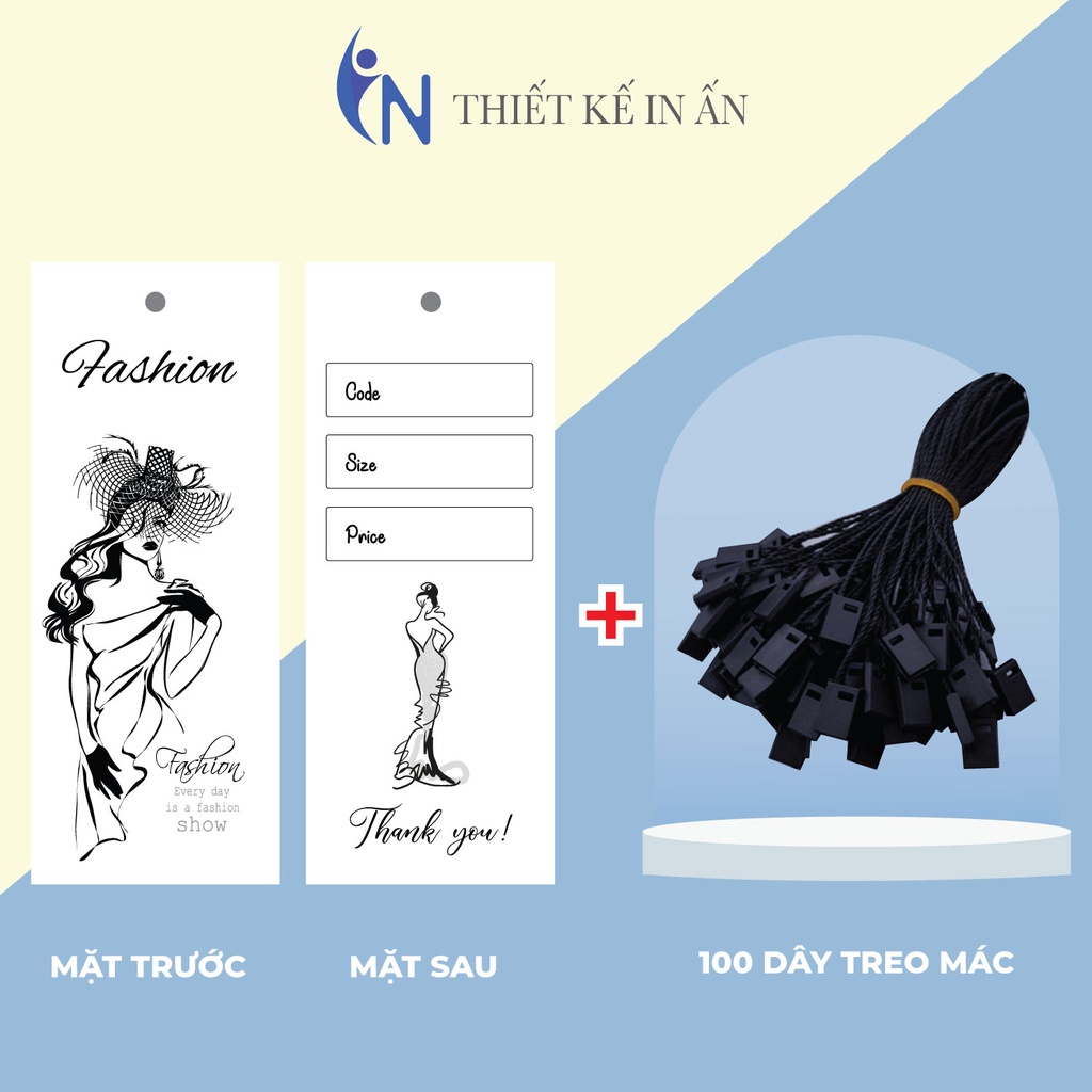 Mác quần áo combo 100 mác + 100 Dây Treo Thẻ Bài - Dây Dù Xâu Tag (Mác) Quần Áo
