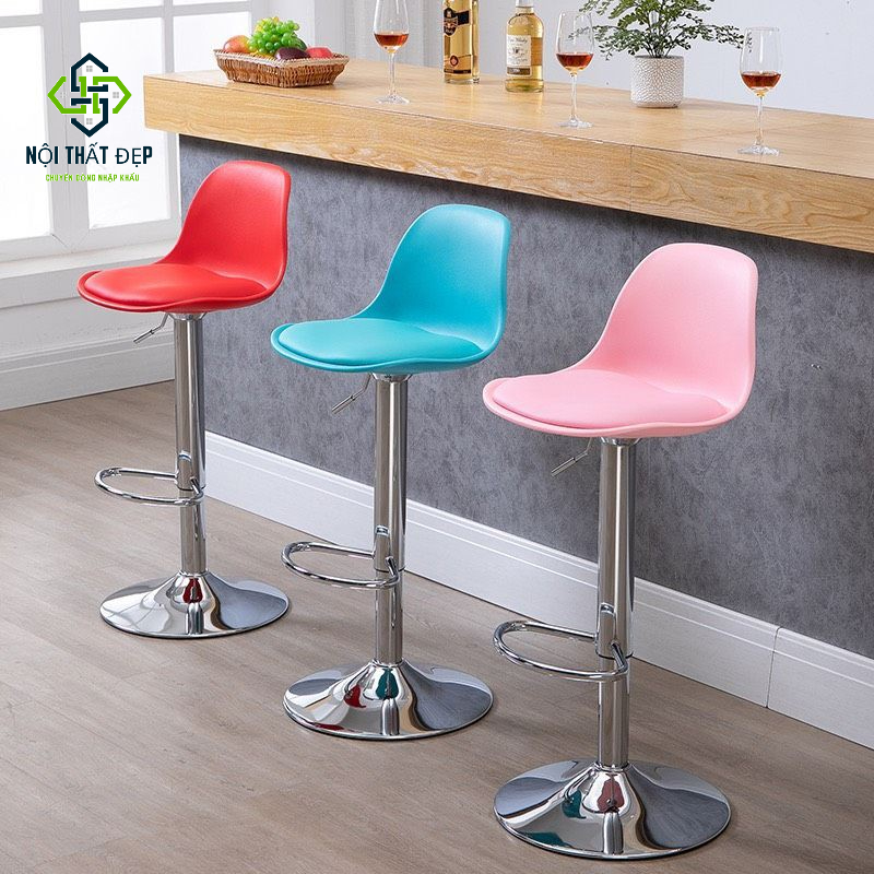 Ghế Quầy Bar Lưng Nhựa Có Nệm QB-320,  Hàng Loại 1, Cao 60-75cm, Màu Đen, Đỏ, Trắng, xám, Vàng, Xanh Dương