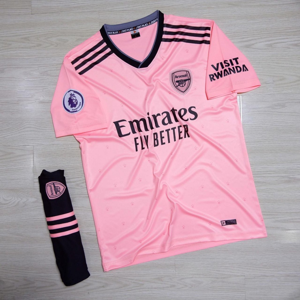 Quần áo đá bóng thể thao mới màu hồng, vải thun lạnh, thấm hút mồ hôi