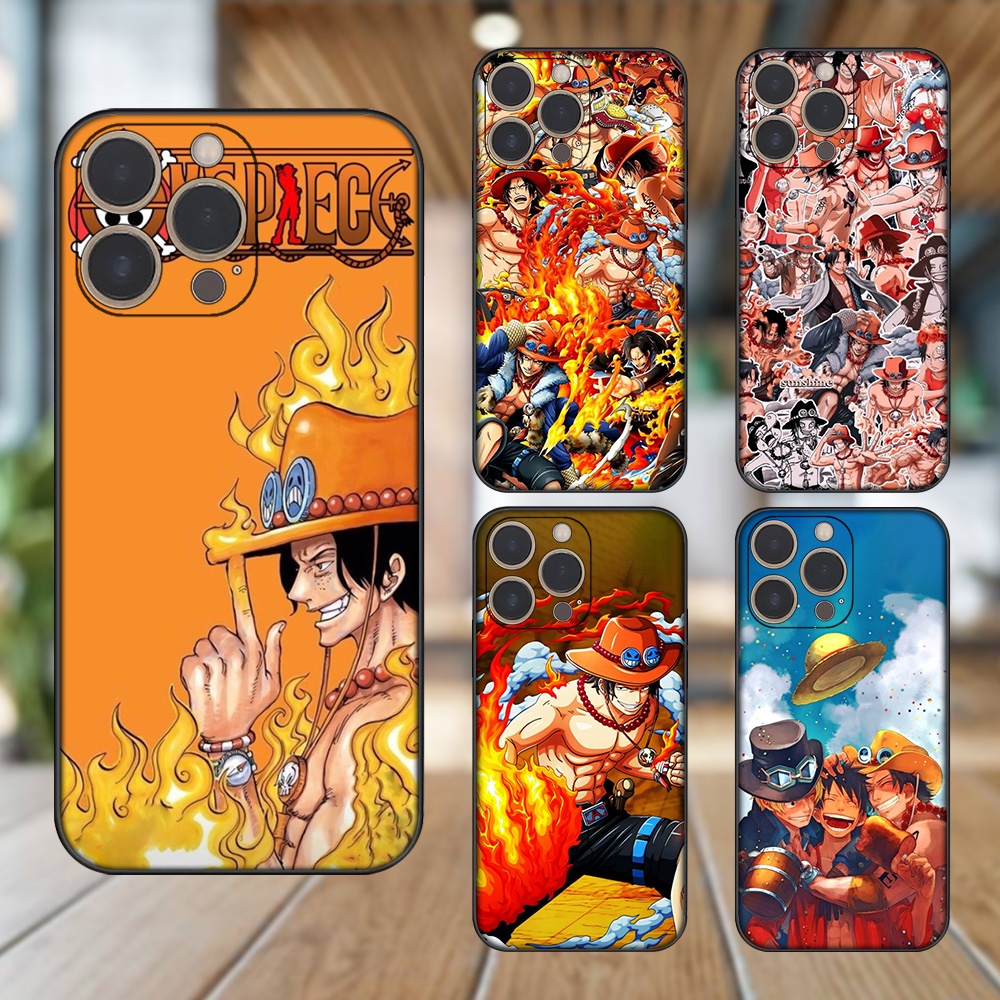 Ốp lưng iPhone 13 Pro dẻo đen cạnh vuông in hình Ace One Piece