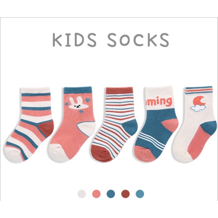 Set 5 Đôi Tất Cotton Thoáng Khí Phong Cách Nhật Bản Cho Bé