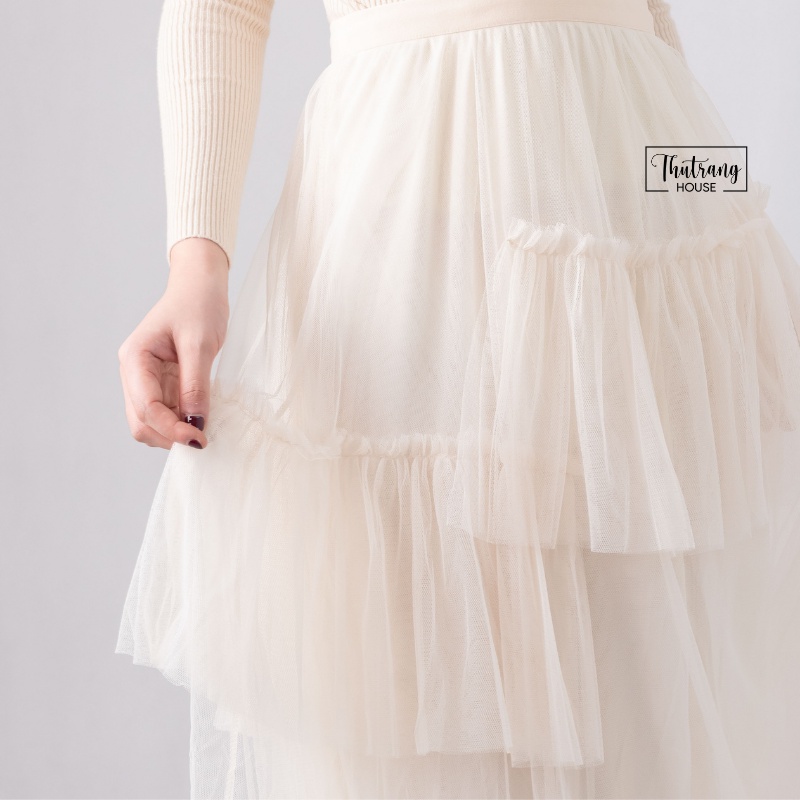 Chân váy dài voan xếp ly màu trắng, đen midi Vintage freesize 79cm 42~62kg, chân váy xếp ly dài công sở