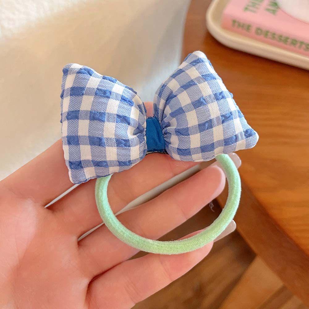 Dây Cột Tóc Co Giãn Đính Nơ Họa Tiết Sọc Caro Xinh Xắn Thời Trang Mùa Hè Cho Bé Gái
