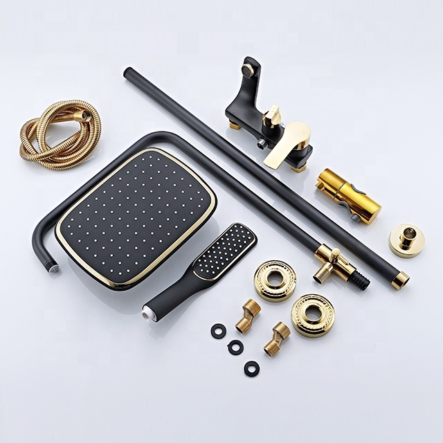 Bộ  sen cây tắm đứng nóng lạnh bằng đồng sơn tĩnh điện màu Đen Vàng cao cấp