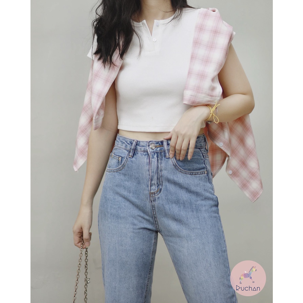 Áo sơ mi caro nữ form rộng RUCHAN kiểu tay dài kẻ sọc oversized có cổ khoác ngoài thiết kế thời trang màu caro hồng