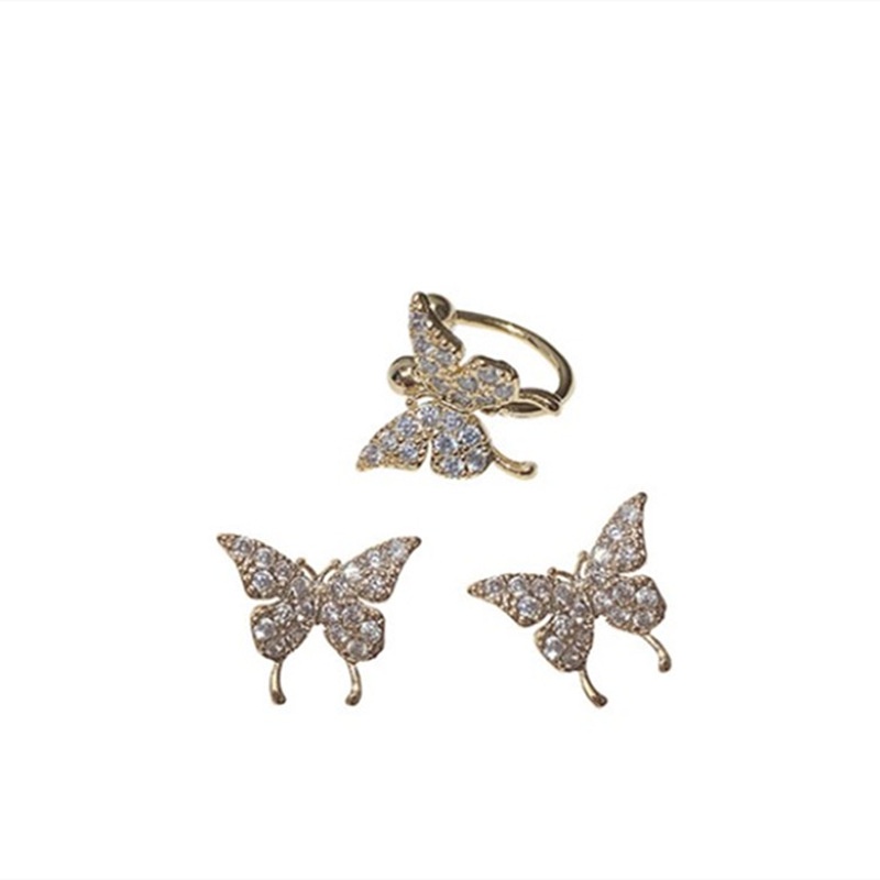 Bông Tai Mạ Bạc 925 Hình Bướm Đính Kim Cương Giả (Kẹp Tai) Đơn Giản Không Cần Lỗ Tai A504