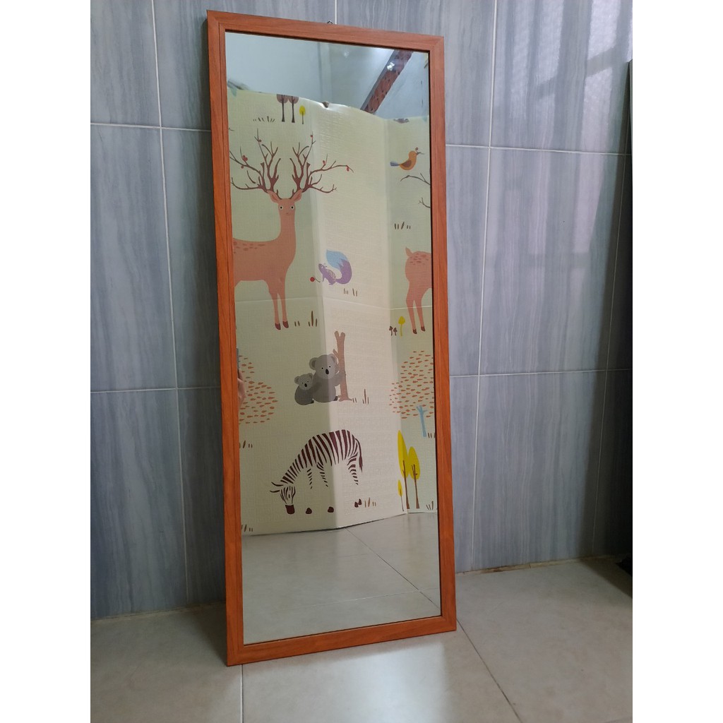 Gương soi toàn thân decor màu gỗ kích thước 40 x 110 cm (Khung nhôm cao cấp)