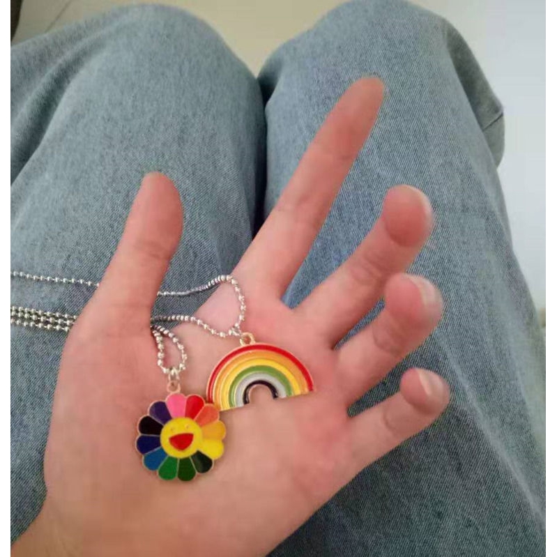 Dây Chuyền Mặt Hình Hoa Hướng Dương Màu Cầu Vồng Dễ Thương