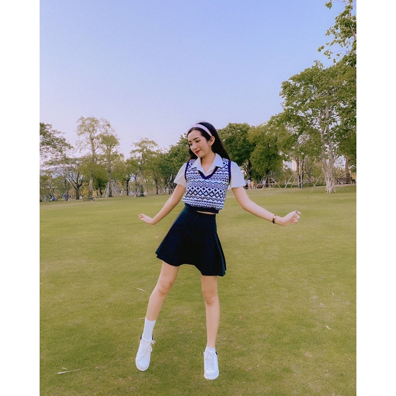 [Mã WASKT304 giảm 15% tối đa 30K đơn 99K] Áo gile croptop kẻ ziczac đen trắng (áo gile Hàn Ulzzang) | BigBuy360 - bigbuy360.vn