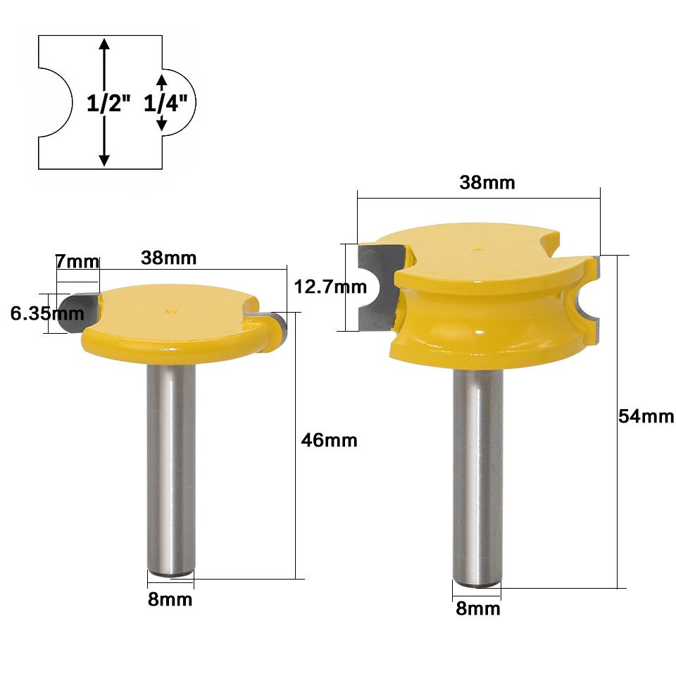 Bộ 2 mũi phay gỗ mũi soi ghép ván mộng bán nguyệt cốt 8mm - HTDVN