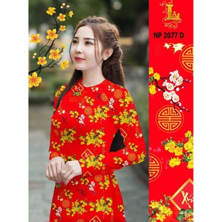 Vải may áo dài lụa ,họa tiết hoa mai vàng sang trọng ,mẫu tết mới nhất