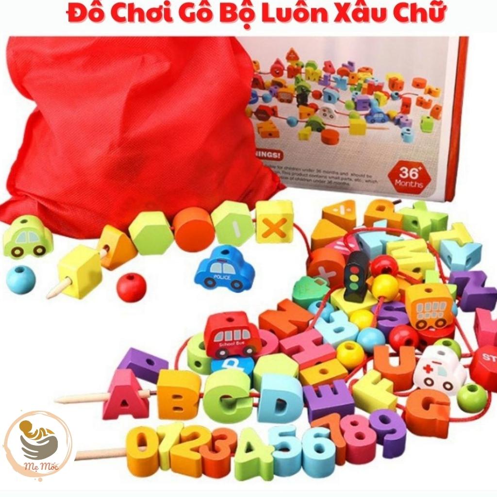 Bộ Luồn Xâu Chữ Cái, Số Và Phương Tiện Giao Thông Bằng Gỗ Cho Bé Sáng Tạo 75 Chi Tiết Shop Mẹ Mốc, L75CT