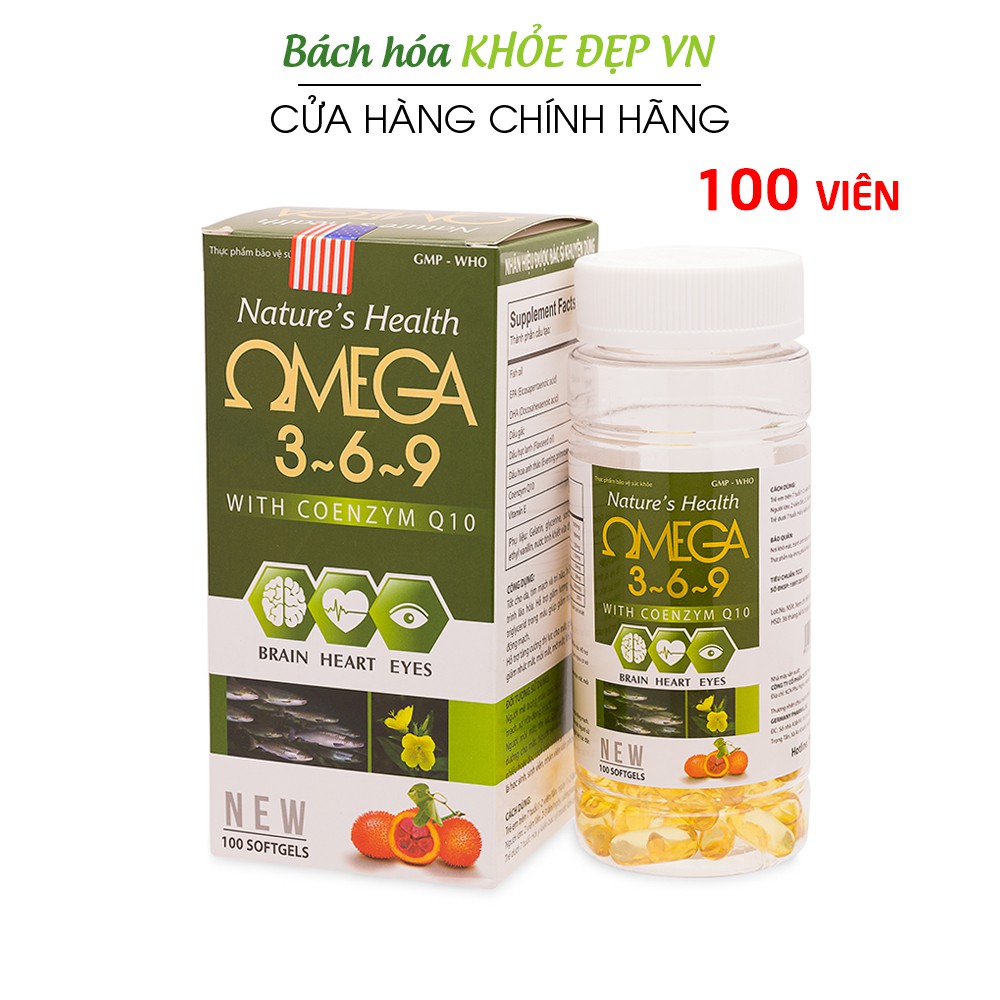 Viên uống dầu cá Omega 369, Dầu gấc, hoa anh thảo - Hộp xanh lục 100 viên
