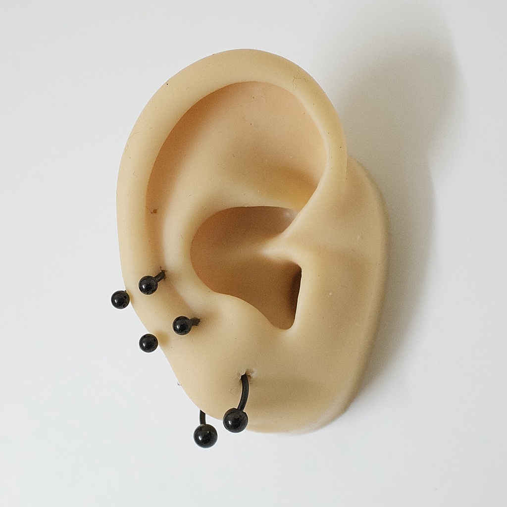 [ 1 Chiếc] Khuyên Tai Bông Tai Chữ U 2 Đầu Bi Tròn Nhiều Size Màu Đen Thép Y Tế Titan Thép Không Gỉ Cá Tính Phong Cách