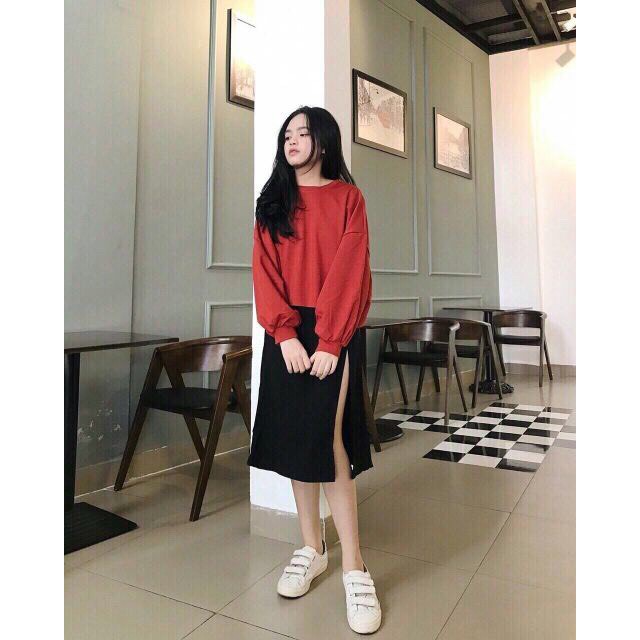 áo thun croptop form rộng dài tay bo chun cực xinh M027