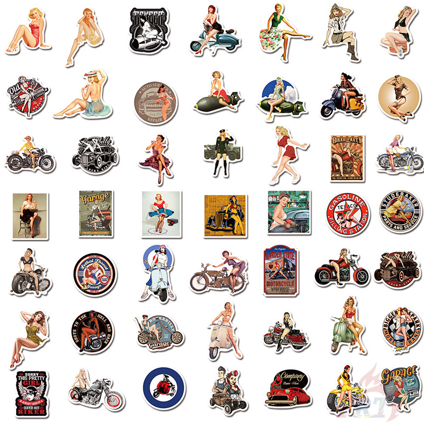 100Pcs/Set ❉ Pin-up Girls Series A Retro Motor Lady Beauty Stickers ❉ Fashion DIY Decals Doodle Stickers