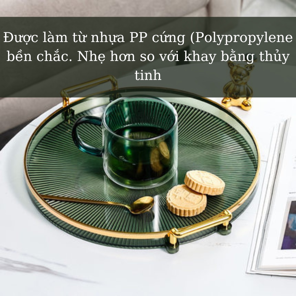 Khay Đĩa Tròn Tranz Đựng Bánh Kẹo, Khay Đựng Ly Tách Ấm Trà, Khay Mạ Vàng Cao Cấp Sang Trọng Trang Trí Nhà Bếp