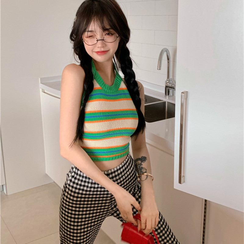 Áo Croptop Sát Nách Hoạ Tiết Kẻ Sọc Cho Phái Nữ | BigBuy360 - bigbuy360.vn