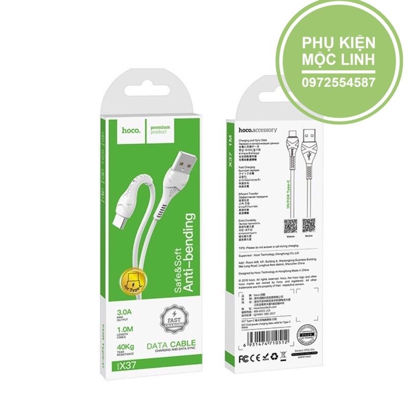 Dây Cáp Sạc Nhanh Chân TYPEC - HOCO - X37 - Chính Hãng - Siêu Bền - Chống Gập Gãy Dài 1M