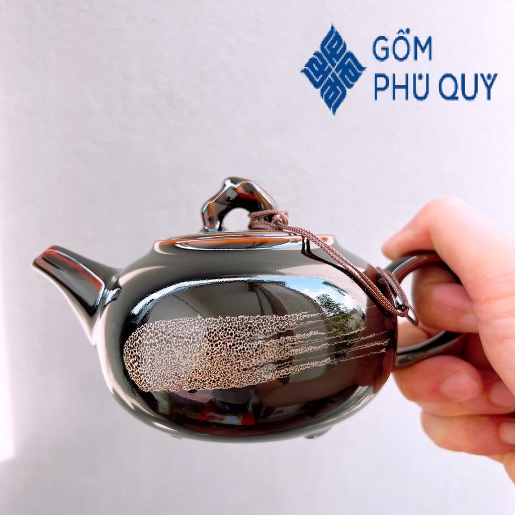Bộ Ấm Chén Uống Trà 🎁 Gốm Sứ Bát Tràng 🎁 Ấm Trà Quai Sứ Đen Quệt Decor Đẹp Gomphuquy Hn22