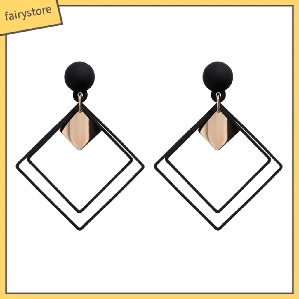 Bông tai hình 2 mặt vuông rỗng thời thượng sang trọng