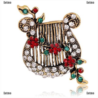 (Eetmo) Christmas Crystal Enamel Brooch Pin Harp Lute Collar Rhinestone Brooch Jewelry
