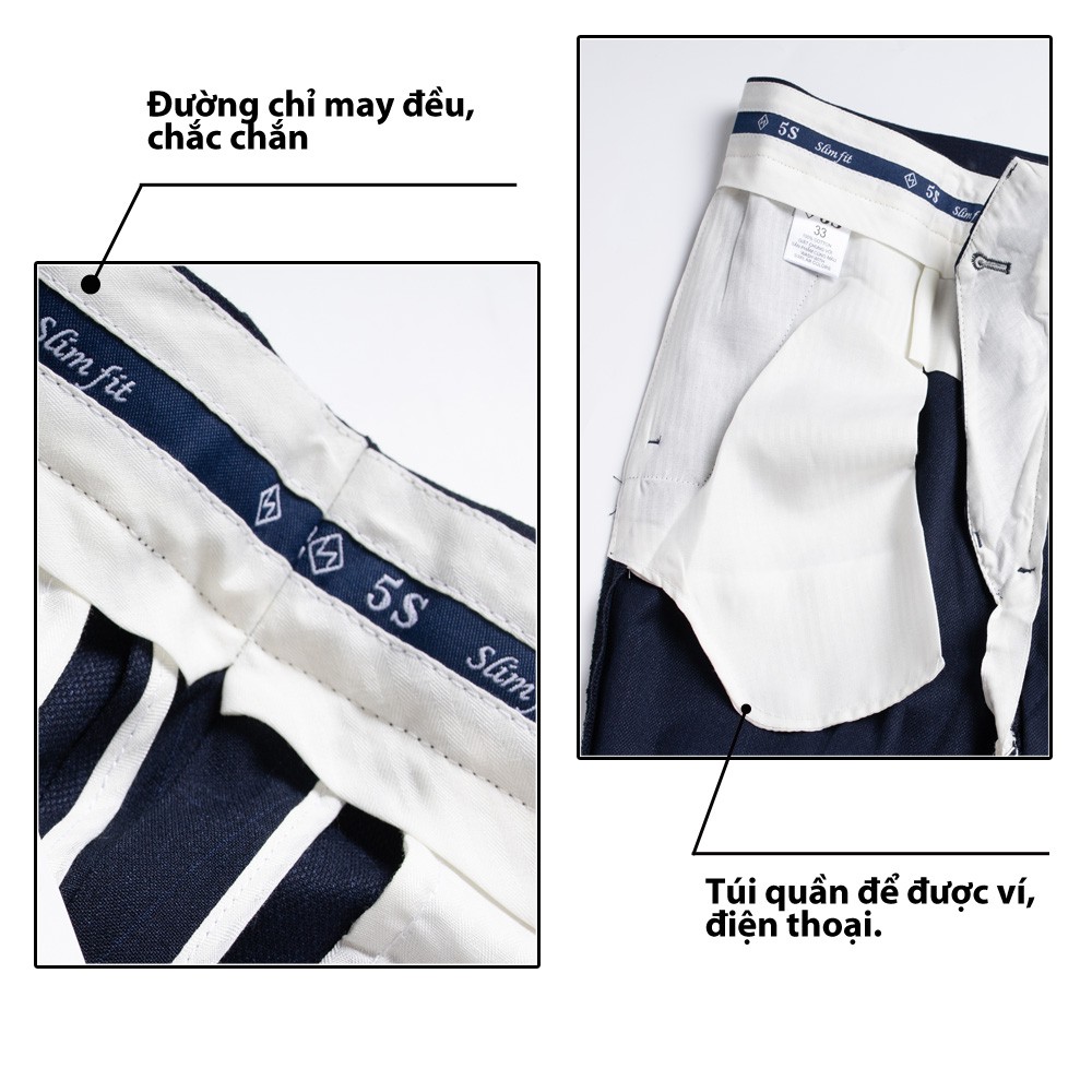 Quần Âu Nam 5S Họa Tiết Kẻ Caro Chìm Màu Xanh Xám,  Dáng Ôm Vừa, Ít Nhăn, Thoáng Mát, Co Giãn Nhẹ(QAU0406S1XAX) | BigBuy360 - bigbuy360.vn