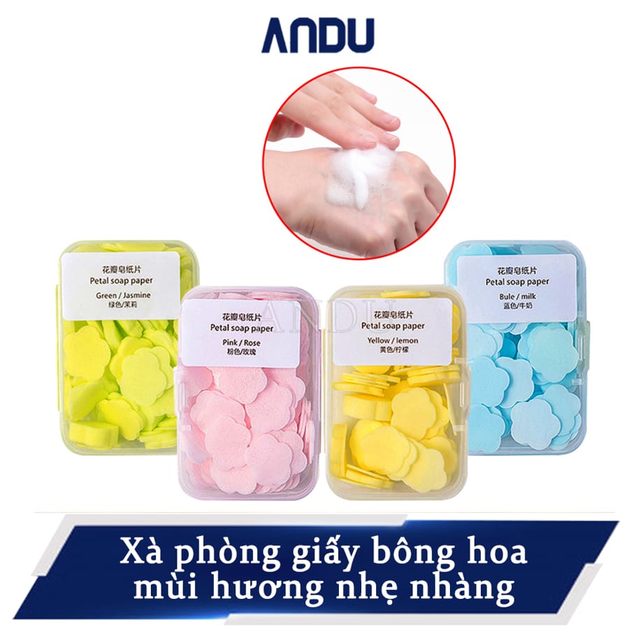 Xà Phòng Giấy Hình Hoa Nhật Bản - 50 Miếng/Hộp - Xà Bông Rửa Tay, Bỏ Túi Mang Đi Du Lịch, Công Tác, Dã Ngoại