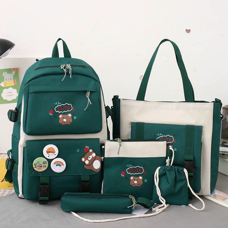 Balo combo 4 món-set balo đi học học sinh sinh viên laptop Ulzzang cute nữ gấu cute