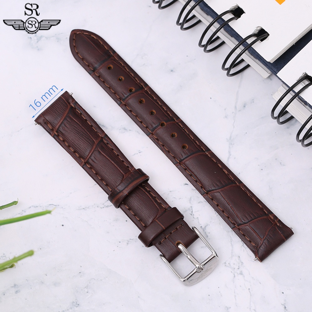 Dây da đồng hồ SR Watch chính hãng 1012.42 size16/18/20mm Nâu