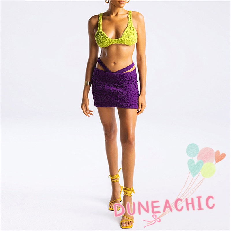 DUNEA Set Áo Croptop Sát Nách Và Chân Váy Lưng Cao Phong Cách Quyến Rũ