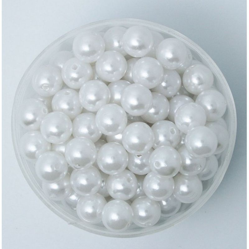 Gói 50 gram hạt nhựa giả ngọc trai 4-16mm màu trắng có lỗ