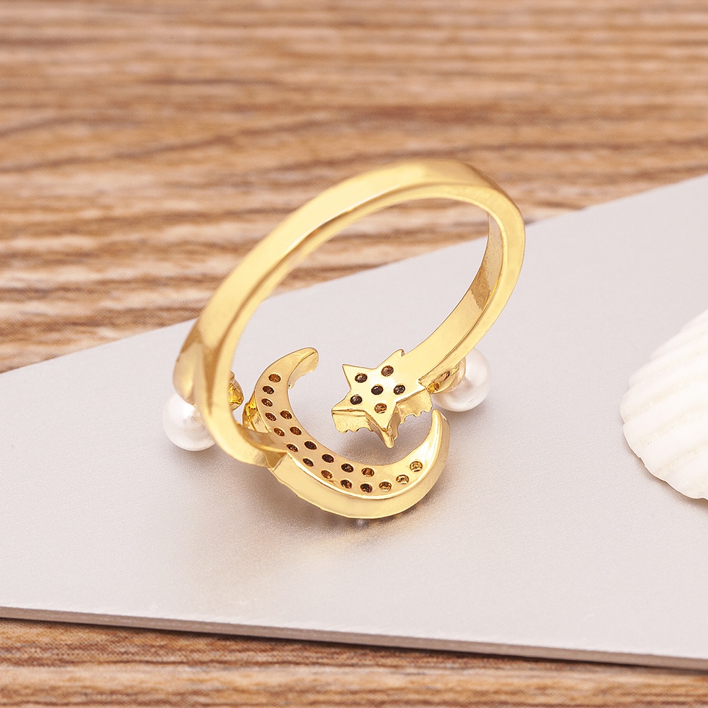 Nhẫn Hở Hình Ngôi Sao / Mặt Trăng Đính Đá Zircon Thời Trang Mới