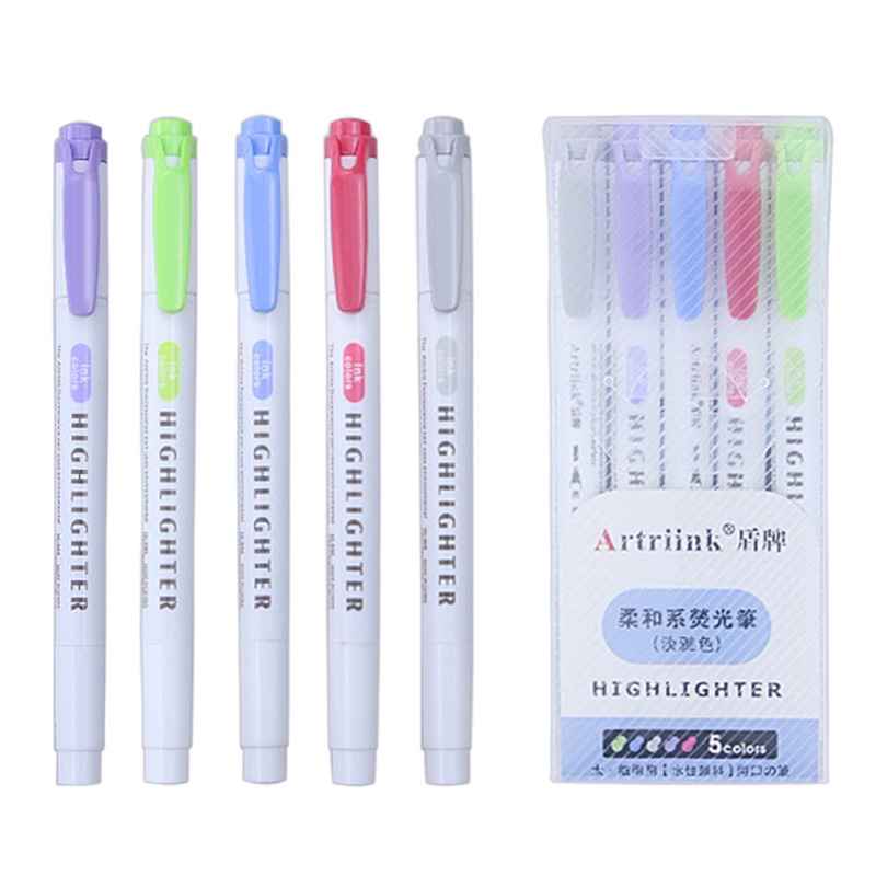 Set 5 Bút Đánh Dấu Hai Đầu Màu Sáng Dễ Thương