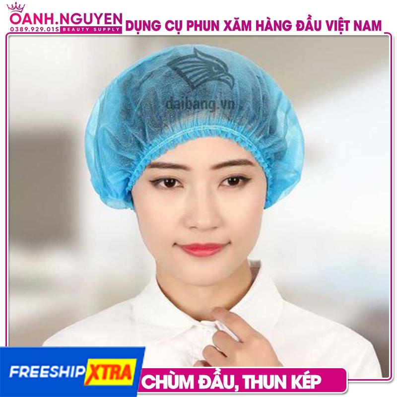 Mũ y tế chùm đầu, thun kép, xanh dương loại đẹp (100 chiếc/bịch)