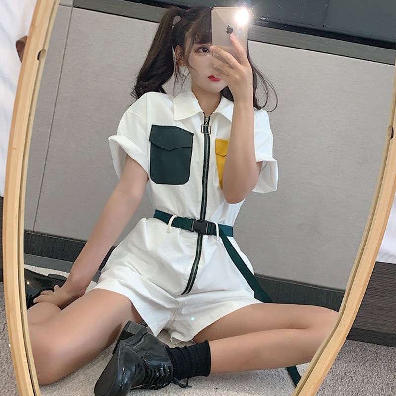 Bộ Áo Liền Quần Ống Rộng Lưng Cao Có Túi Màu Tương Phản Thời Trang Mùa Hè 2022 Phong Cách Mới Cho Nữ