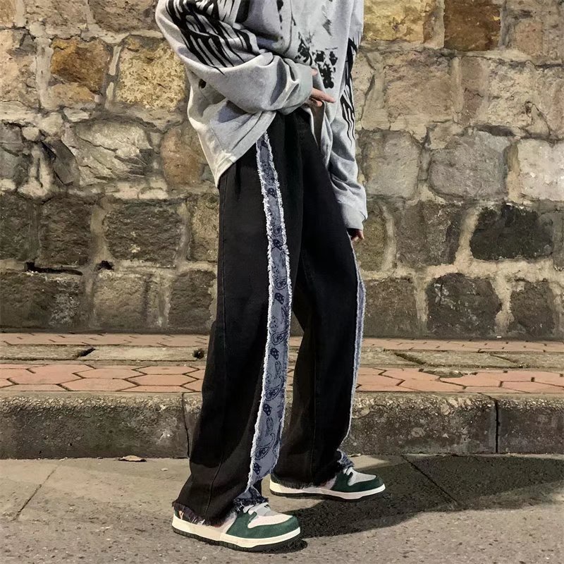 Quần dài ống rộng phong cách hàn quốc thời trang cá tính cho nam unisex simple jean in rời quần tây nam thông thường nối màu tương phản quần đôi thời trang