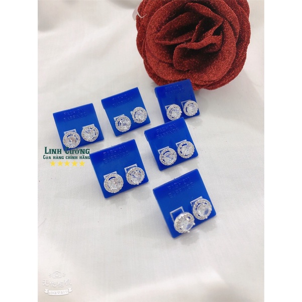 BÔNG TAI NỮ BẠC TA - NỤ ĐÁ TRÒN HÀNG DÀY DẶN